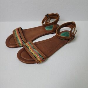 Frye Ruth Whipstitch Leather Gladiator Ankle Wrap Sandals Cognac Women's 8.5 B
